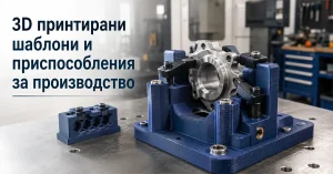 3D принтирано производствено приспособление с метални вложки за позициониране на детайл
